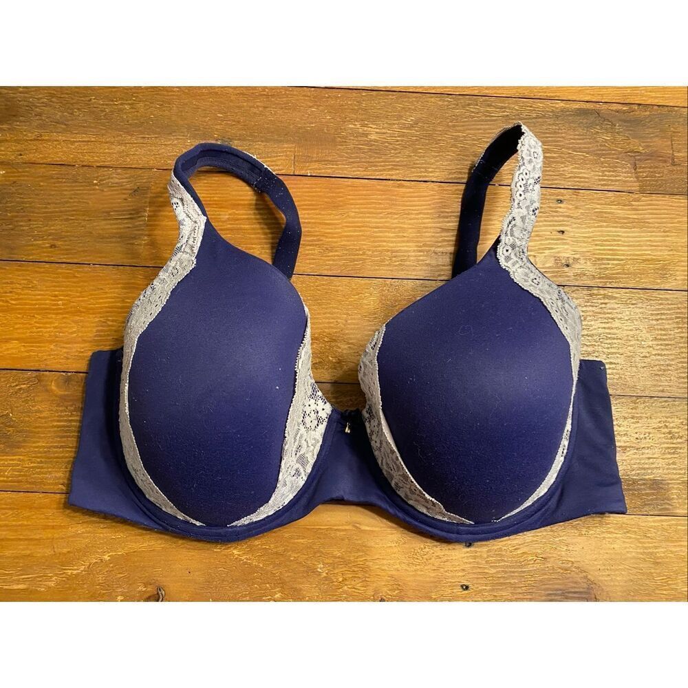 Soma 40DD blue white bra embraceable full coverage lace trim